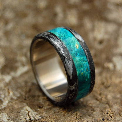 Bright Greek God | Men's Turquoise Blue Box Elder Wood, Black & Titanium Wedding Ring - Minter and Richter Designs