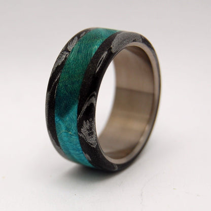 Bright Greek God | Men's Turquoise Blue Box Elder Wood, Black & Titanium Wedding Ring - Minter and Richter Designs