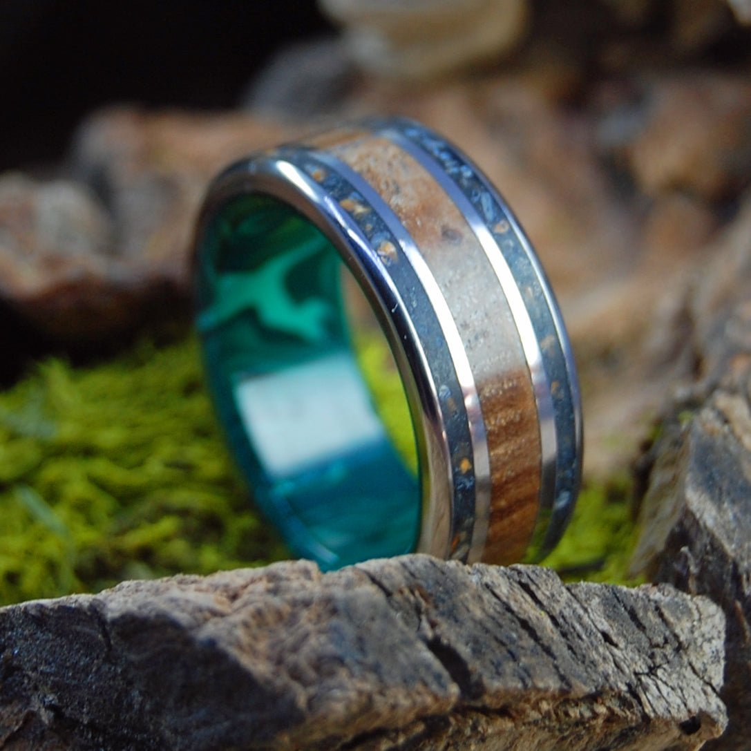 Bring Iceland Home Ii | Men's Lava, Malachite Stone, Golden Box Elder & Titanium Wedding Ring - Minter and Richter Designs