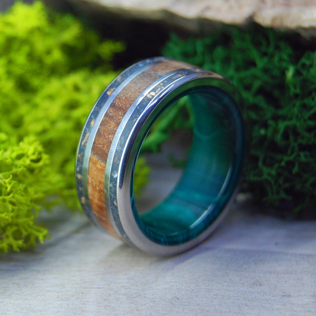 Bring Iceland Home Ii | Men's Lava, Malachite Stone, Golden Box Elder & Titanium Wedding Ring - Minter and Richter Designs