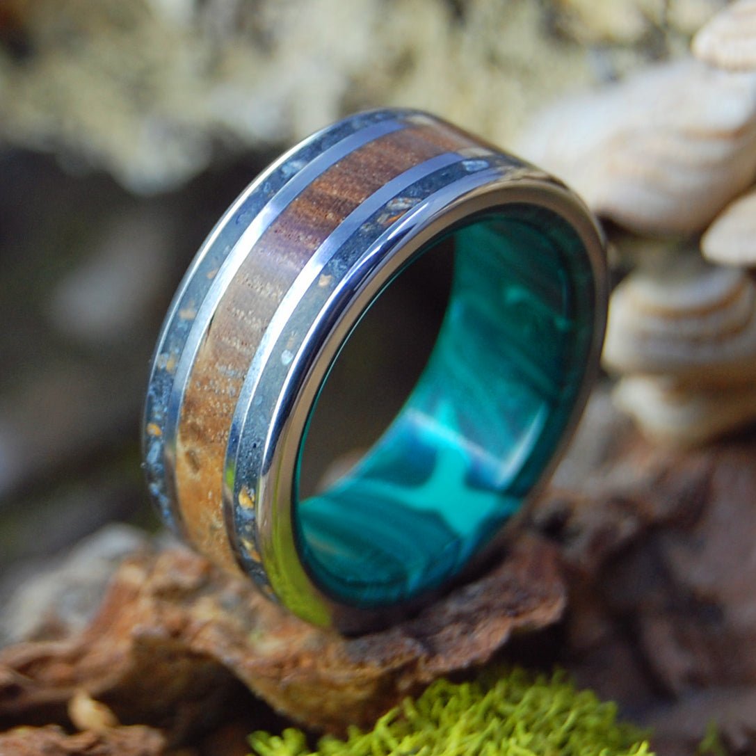 Bring Iceland Home Ii | Men's Lava, Malachite Stone, Golden Box Elder & Titanium Wedding Ring - Minter and Richter Designs