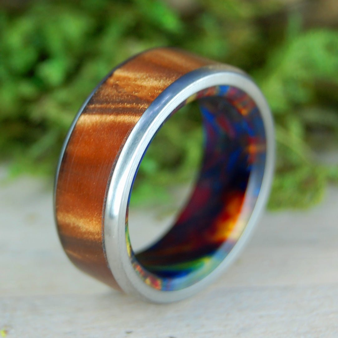 Bronze Burst | Men's Bronze, Opalescent Resin, & Titanium Wedding Ring - Minter and Richter Designs