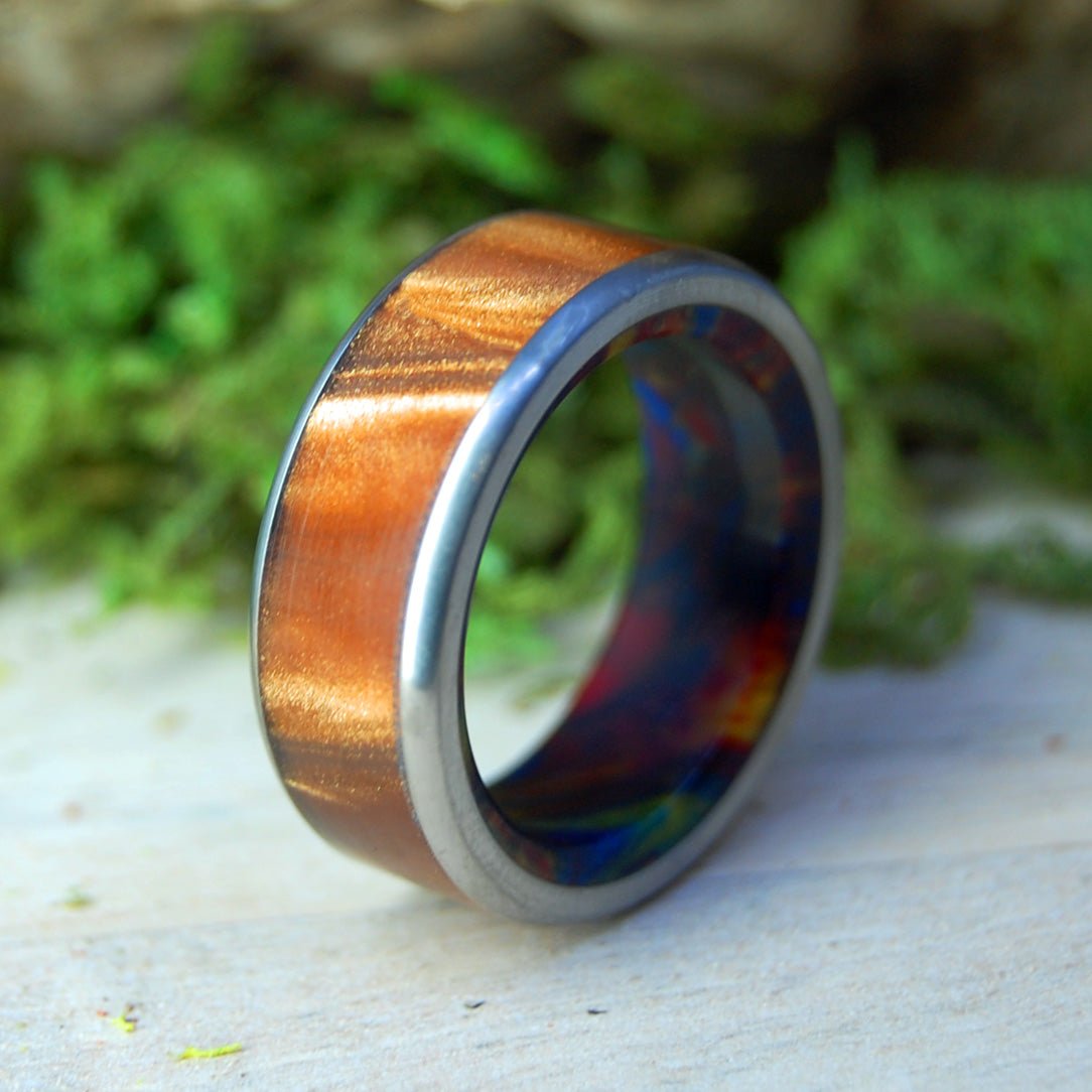 Bronze Burst | Men's Bronze, Opalescent Resin, & Titanium Wedding Ring - Minter and Richter Designs