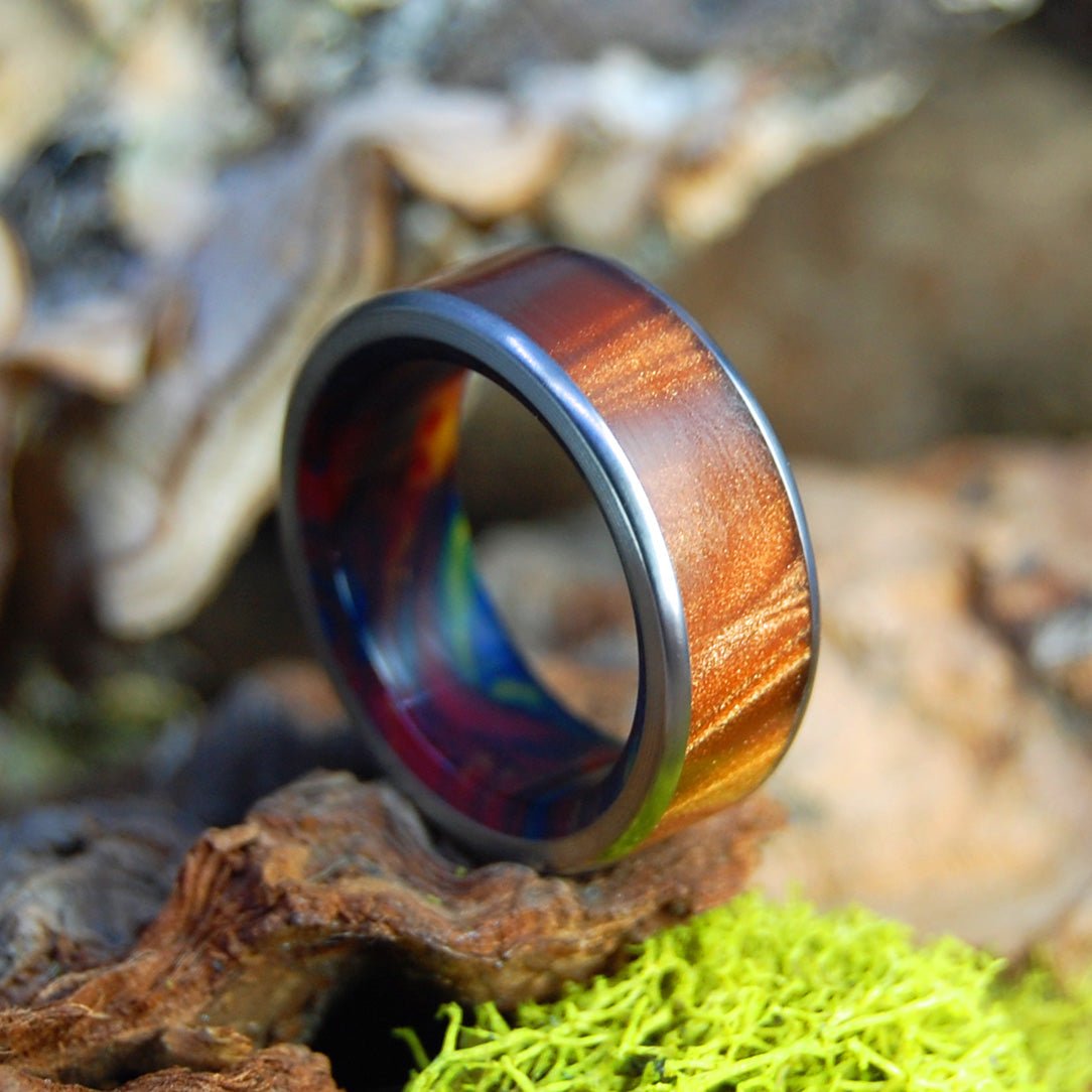 Bronze Burst | Men's Bronze, Opalescent Resin, & Titanium Wedding Ring - Minter and Richter Designs