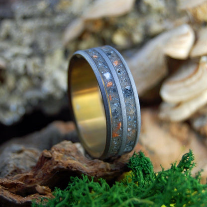 Bronze & Sandblasted Tomb Of Christ | Men's Jerusalem Earth, Armenian Obsidian & Bronze Wedding Ring - Minter and Richter Designs