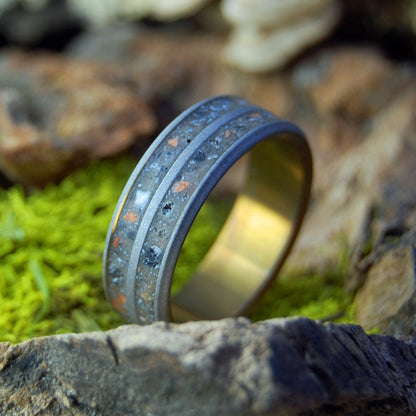 Bronze & Sandblasted Tomb Of Christ | Men's Jerusalem Earth, Armenian Obsidian & Bronze Wedding Ring - Minter and Richter Designs