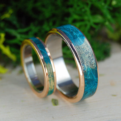 Bronze Turquoise Box Elder | Bronze & Box Elder Wood Titanium / Wood Wedding Ring - Minter and Richter Designs