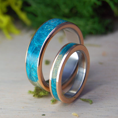 Bronze Turquoise Box Elder | Bronze & Box Elder Wood Titanium / Wood Wedding Ring - Minter and Richter Designs