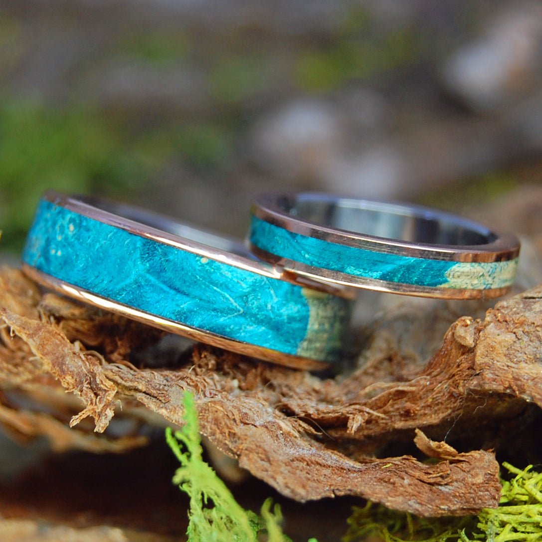 Bronze Turquoise Box Elder | Bronze & Box Elder Wood Titanium / Wood Wedding Ring - Minter and Richter Designs