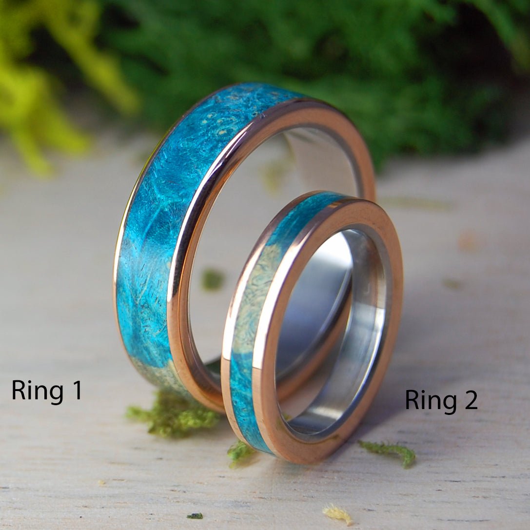 Bronze Turquoise Box Elder | Bronze & Box Elder Wood Titanium / Wood Wedding Ring - Minter and Richter Designs