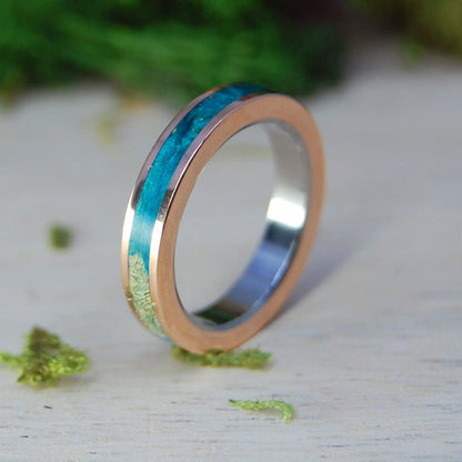 Bronze Turquoise Box Elder Wood | Men's Box Elder Wood, Bronze & Titanium Wedding Ring - Minter and Richter Designs