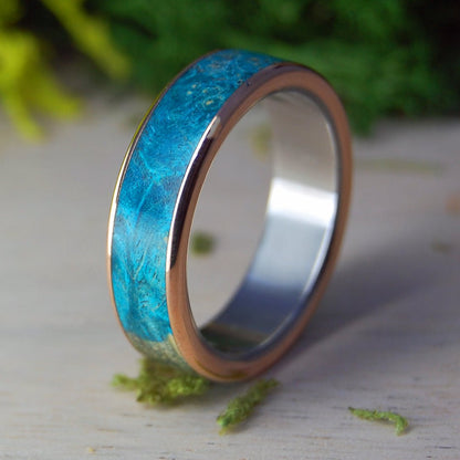 Bronze Turquoise Box Elder Wood | Men's Box Elder Wood, Bronze & Titanium Wedding Ring - Minter and Richter Designs