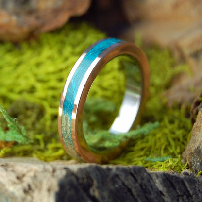 Bronze Turquoise Box Elder Wood | Men's Box Elder Wood, Bronze & Titanium Wedding Ring - Minter and Richter Designs