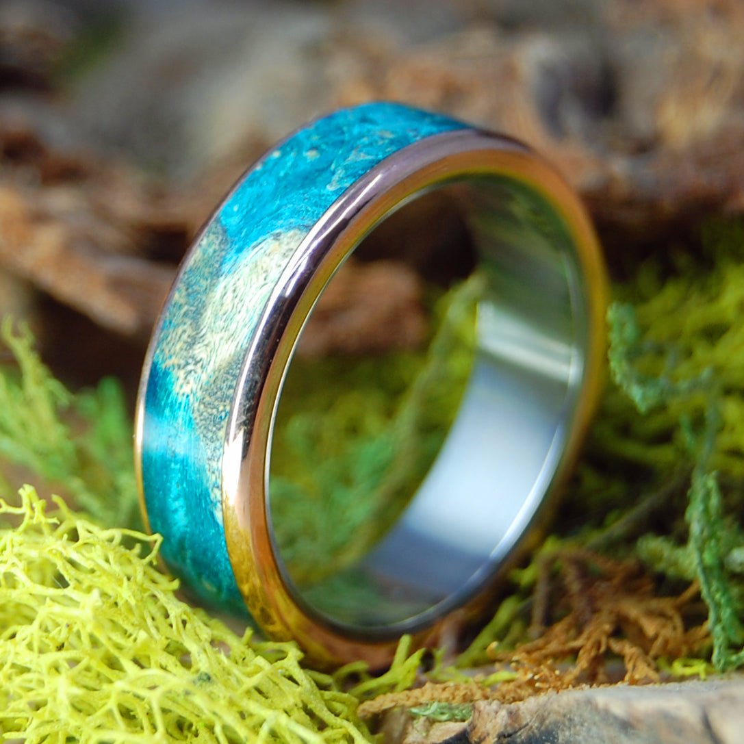 Bronze Turquoise Box Elder Wood | Men's Box Elder Wood, Bronze & Titanium Wedding Ring - Minter and Richter Designs