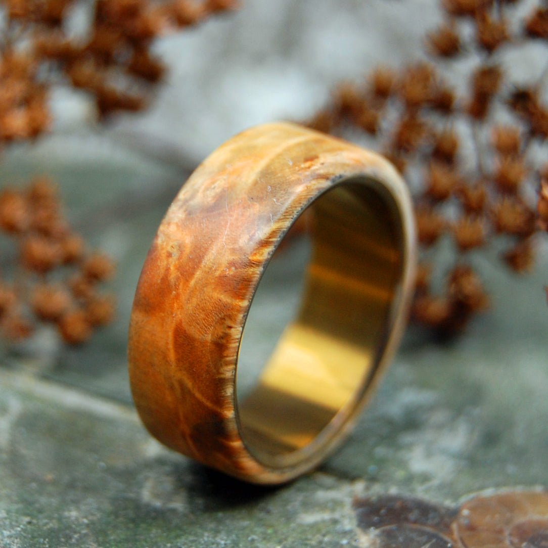 Brown Box Elder Wood Overlay | Men's Box Elder Wood & Titanium Wedding Ring - Minter and Richter Designs