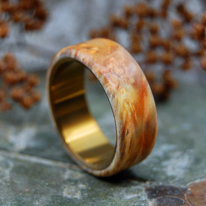 Brown Box Elder Wood Overlay | Men's Box Elder Wood & Titanium Wedding Ring - Minter and Richter Designs