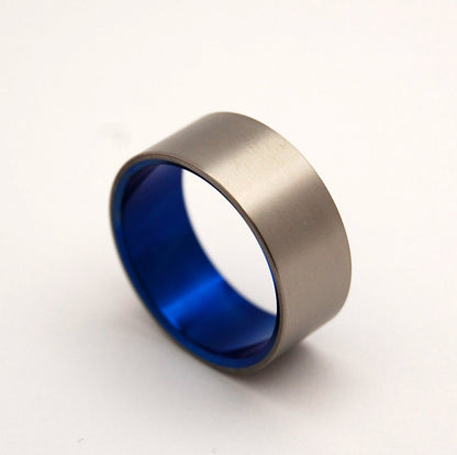 Brushed And Blue | Men's Titanium & Blue Titanium Wedding Ring - Minter and Richter Designs