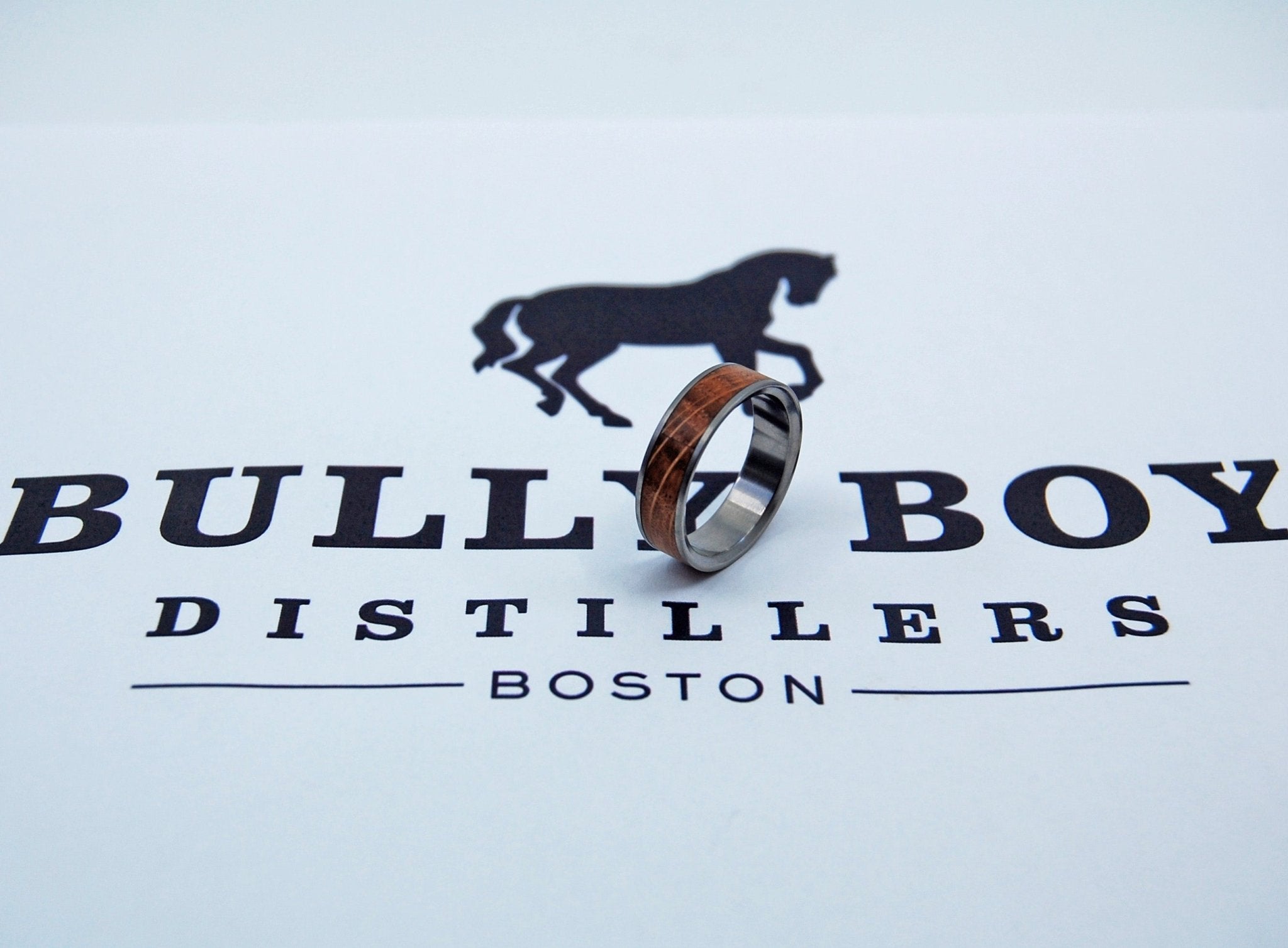 Bully Boy Blasted | Men's Whiskey Barrel Wood & Titanium Wedding Ring - Minter and Richter Designs