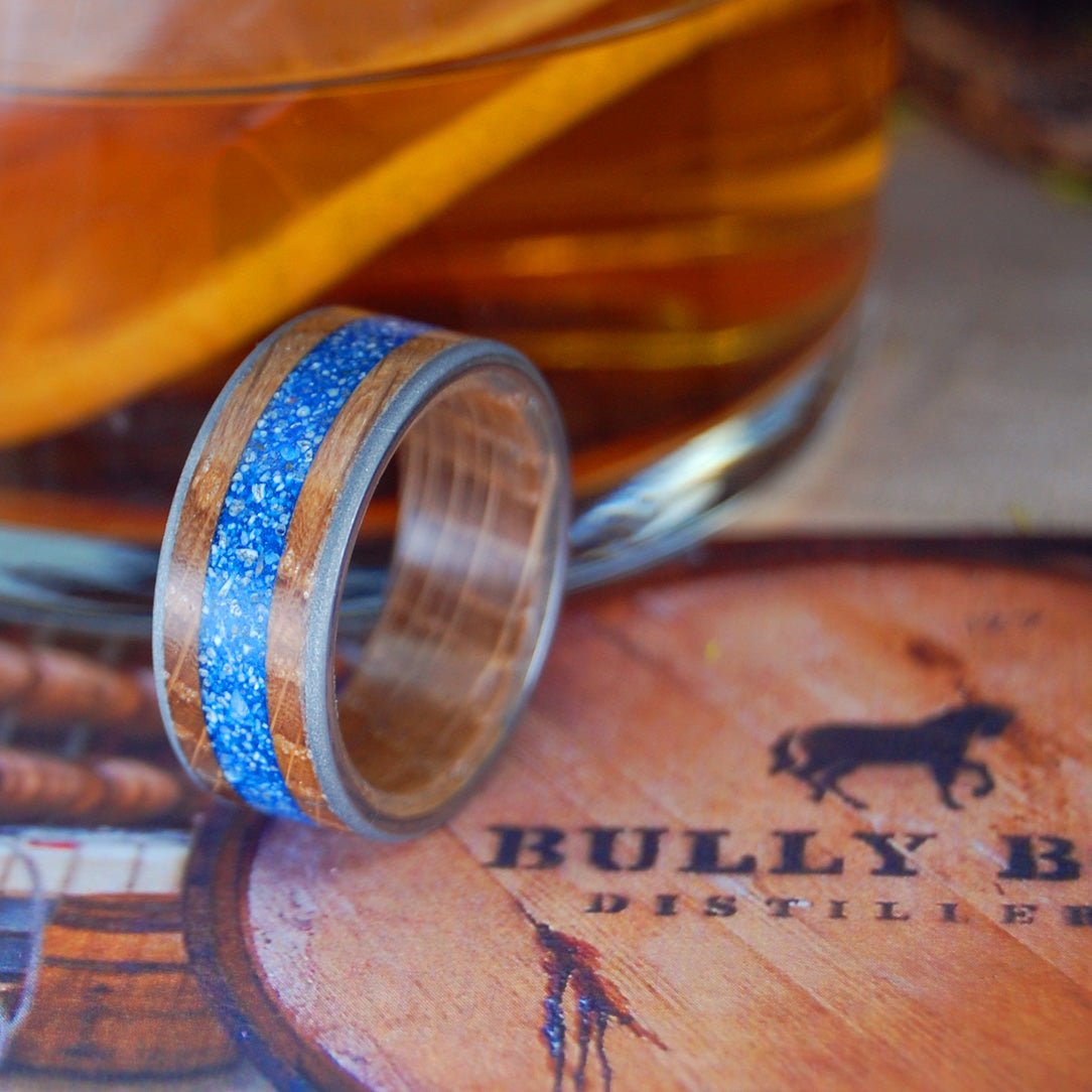 Bully Boy Drinks On The Beach | Men's Whiskey Barrel Wood & Titanium Wedding Ring - Minter and Richter Designs