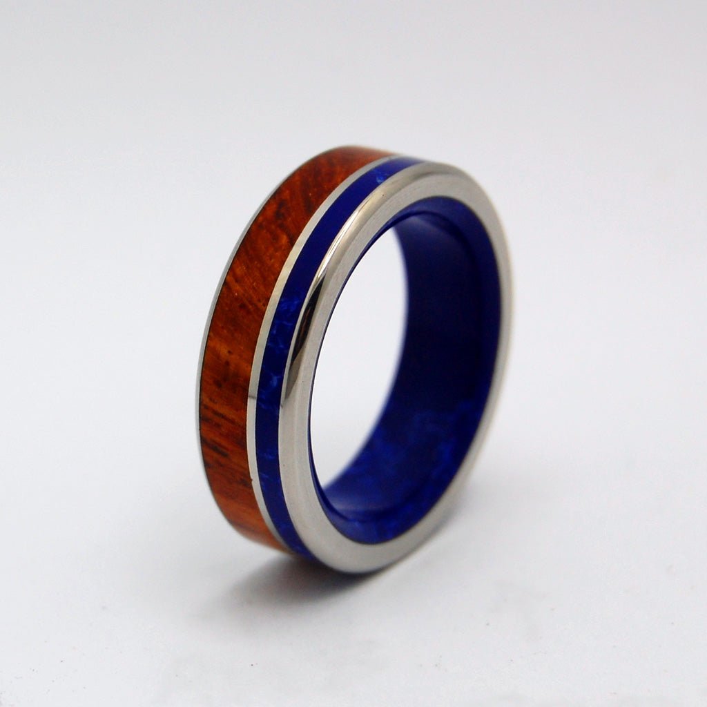 By The Lake | Men's Amboyna Burl Wood, Sodalite Stone & Titanium Wedding Ring - Minter and Richter Designs