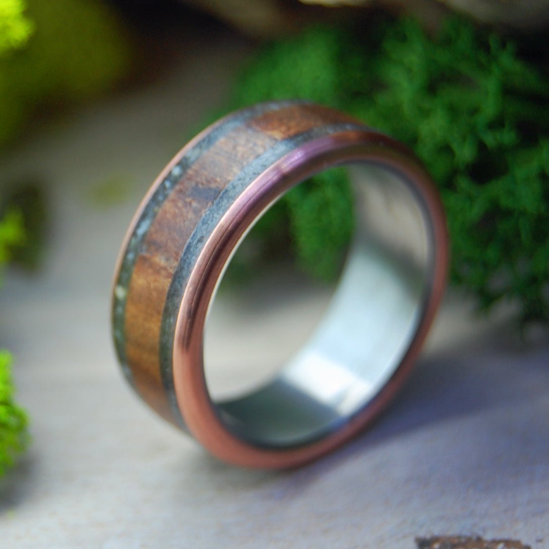 Ca Redwood & Lake Tahoe Beach Stones | Men's Ca Redwood, Copper & Lake Tahoe Beach Stones Wedding Ring - Minter and Richter Designs