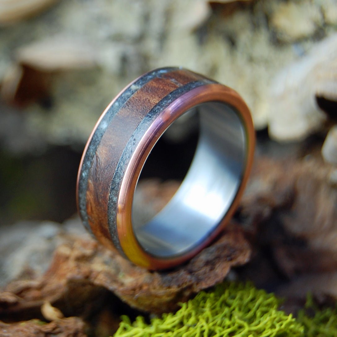 Ca Redwood & Lake Tahoe Beach Stones | Men's Ca Redwood, Copper & Lake Tahoe Beach Stones Wedding Ring - Minter and Richter Designs