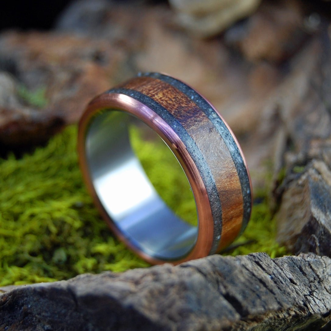 Ca Redwood & Lake Tahoe Beach Stones | Men's Ca Redwood, Copper & Lake Tahoe Beach Stones Wedding Ring - Minter and Richter Designs