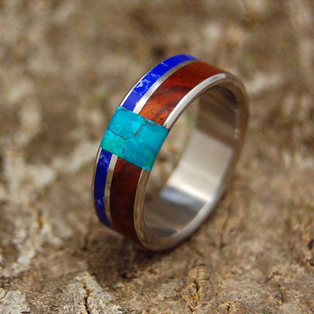 California Eye | Men's Sodalite, Chrysocolla, Amboyna Wood & Titanium Wedding Ring - Minter and Richter Designs