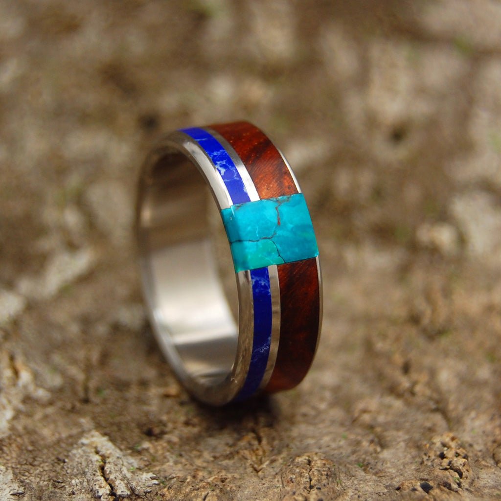 California Eye | Men's Sodalite, Chrysocolla, Amboyna Wood & Titanium Wedding Ring - Minter and Richter Designs