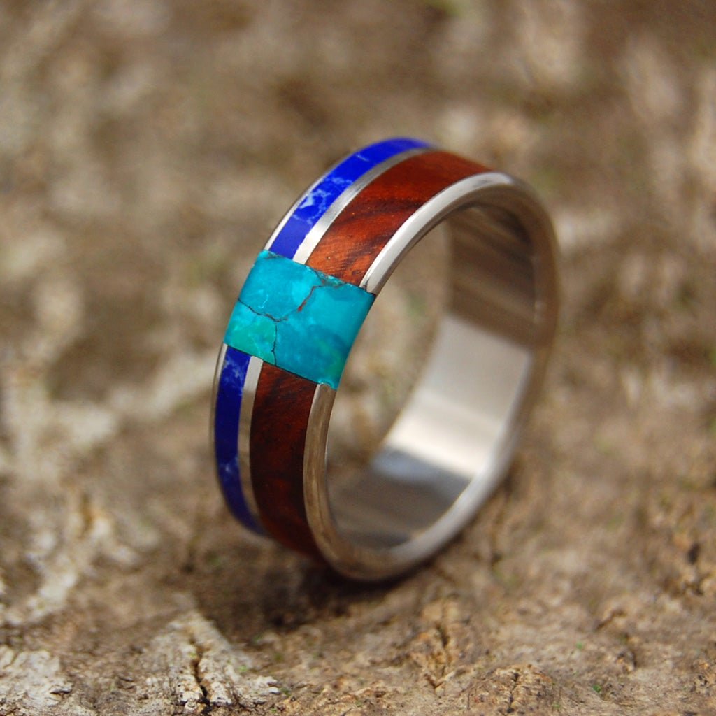 California Eye | Men's Sodalite, Chrysocolla, Amboyna Wood & Titanium Wedding Ring - Minter and Richter Designs