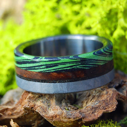 California Greening | Men's Meteorite, Dinosaur Tooth, California Redwood, M3 & Titanium Wedding Ring - Minter and Richter Designs