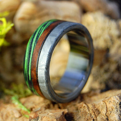 California Greening | Men's Meteorite, Dinosaur Tooth, California Redwood, M3 & Titanium Wedding Ring - Minter and Richter Designs