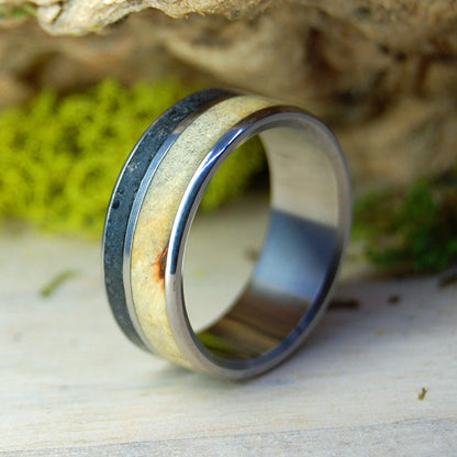 California Oregon Lava | Men's California Buckeye Wood, Oregon Obsidian, Oregon Lava & Titanium Wedding Ring - Minter and Richter Designs