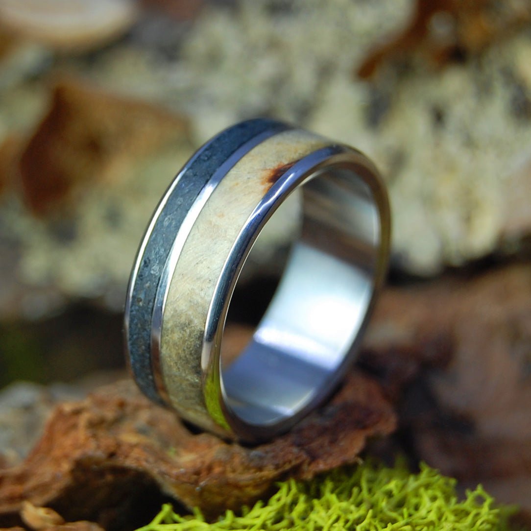 California Oregon Lava | Men's California Buckeye Wood, Oregon Obsidian, Oregon Lava & Titanium Wedding Ring - Minter and Richter Designs