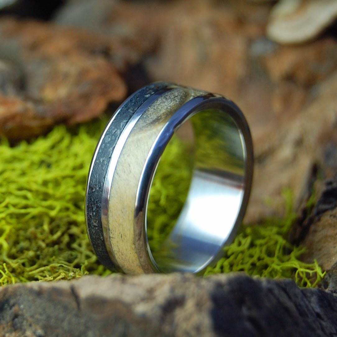 California Oregon Lava | Men's California Buckeye Wood, Oregon Obsidian, Oregon Lava & Titanium Wedding Ring - Minter and Richter Designs