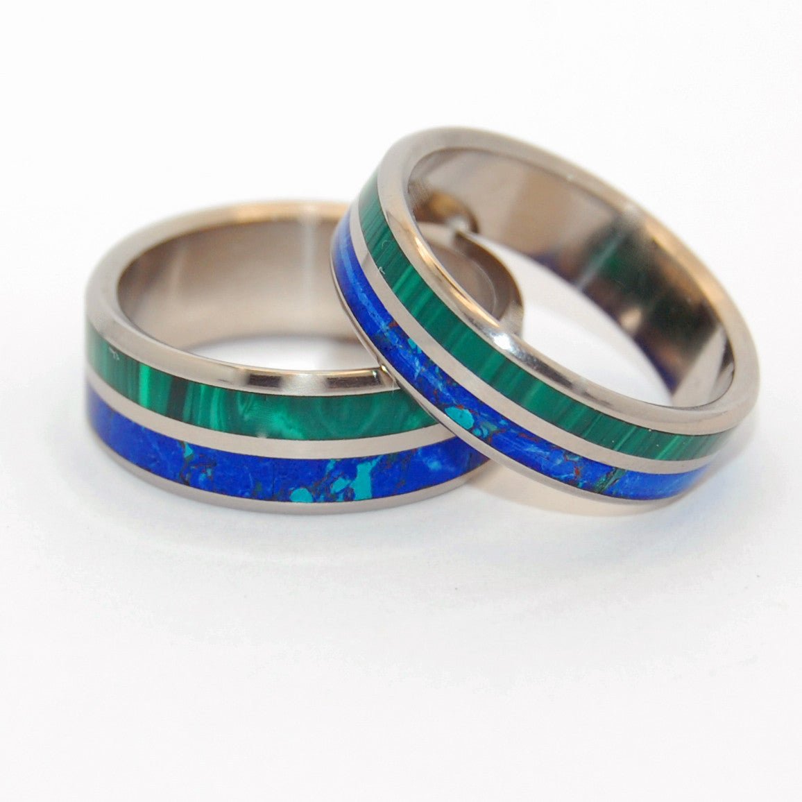 Can't Hold Us Back | Malachite Stone, Azurite Stone & Titanium - Unique Wedding Ring - Wedding Ring Set - Minter and Richter Designs