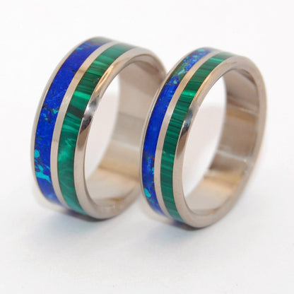 Can't Hold Us Back | Malachite Stone, Azurite Stone & Titanium - Unique Wedding Ring - Wedding Ring Set - Minter and Richter Designs