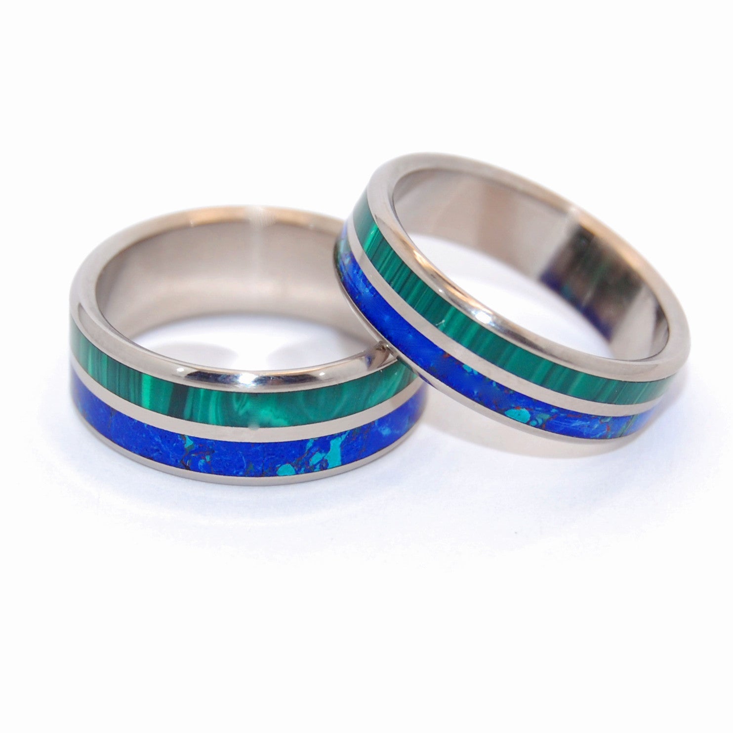 Can't Hold Us Back | Malachite Stone, Azurite Stone & Titanium - Unique Wedding Ring - Wedding Ring Set - Minter and Richter Designs