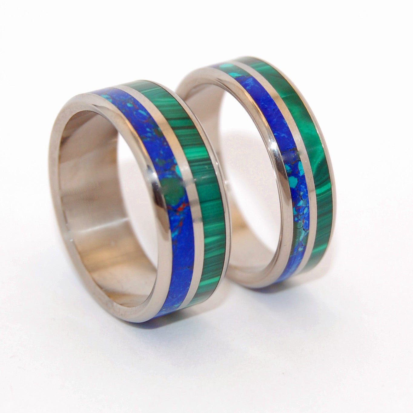 Can't Hold Us Back | Malachite Stone, Azurite Stone & Titanium - Unique Wedding Ring - Wedding Ring Set - Minter and Richter Designs