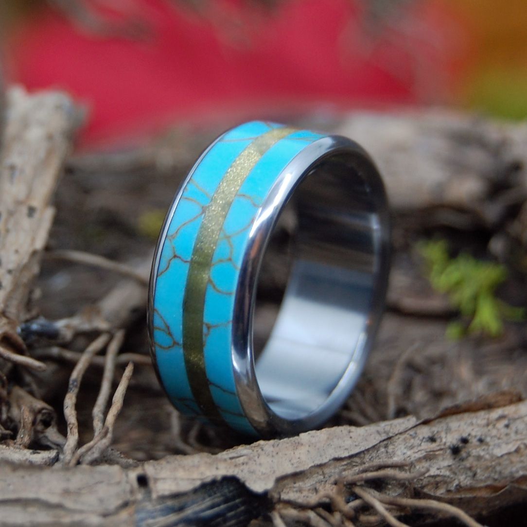 Cat Eye | Men's Tiger Eye Stone, Tibetan Turquoise & Titanium Wedding Ring - Minter and Richter Designs