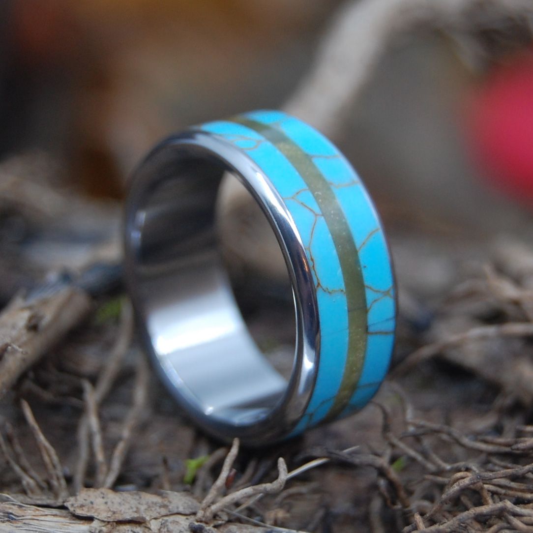 Cat Eye | Men's Tiger Eye Stone, Tibetan Turquoise & Titanium Wedding Ring - Minter and Richter Designs