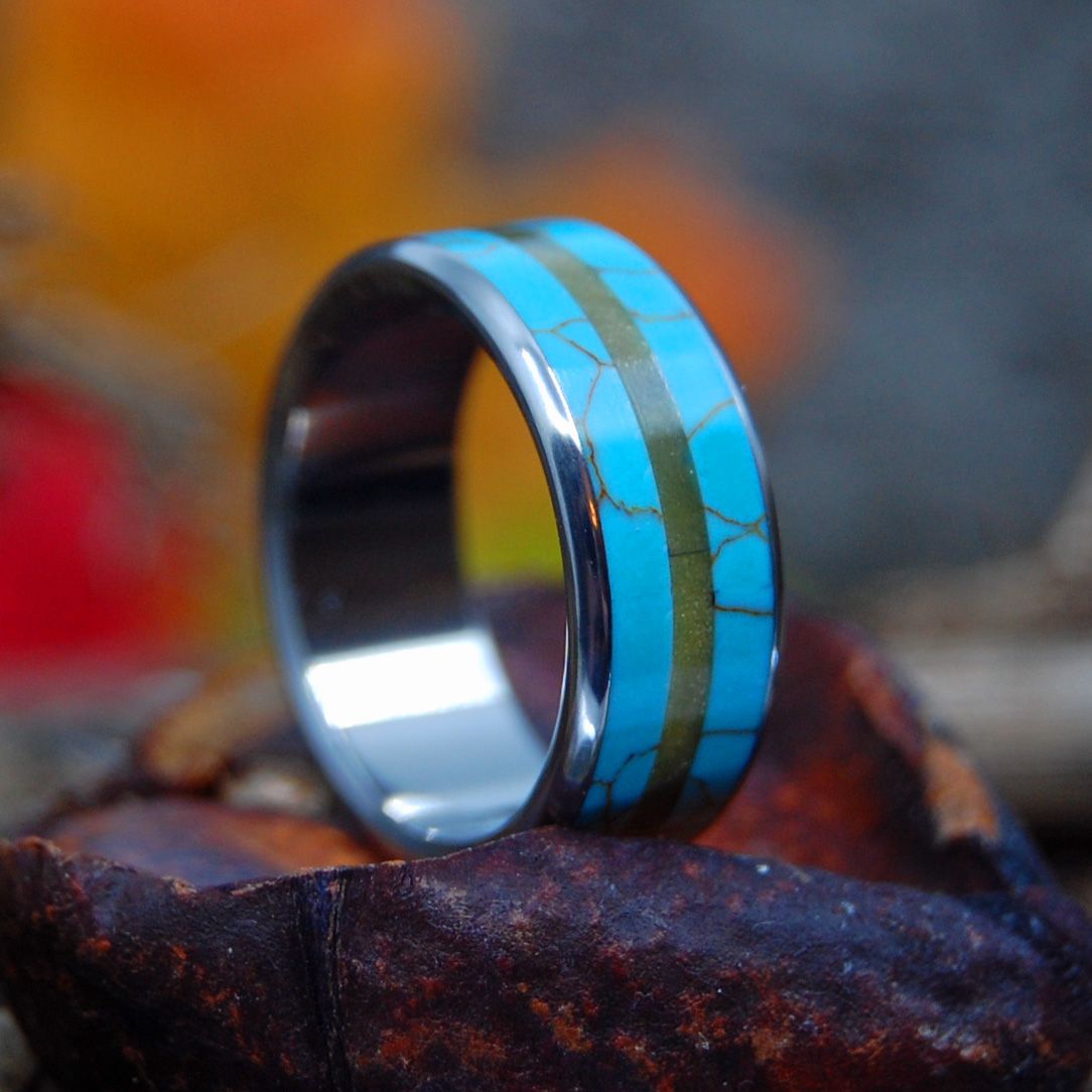 Cat Eye | Men's Tiger Eye Stone, Tibetan Turquoise & Titanium Wedding Ring - Minter and Richter Designs