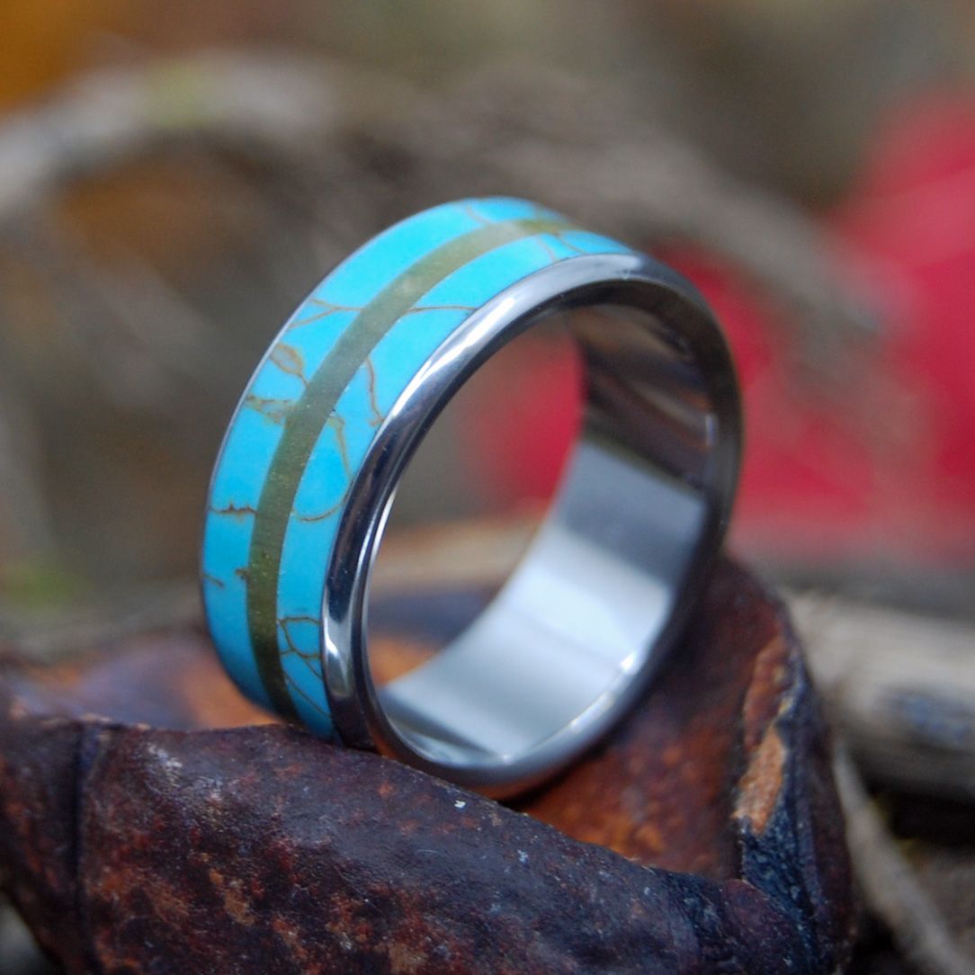 Cat Eye | Men's Tiger Eye Stone, Tibetan Turquoise & Titanium Wedding Ring - Minter and Richter Designs