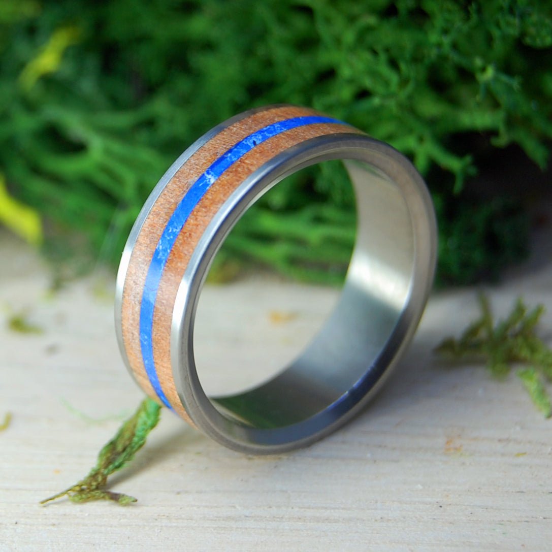 Cherry Wood Blues | Men's Cherry Wood, Sodalite Stone & Titanium Wedding Ring - Minter and Richter Designs