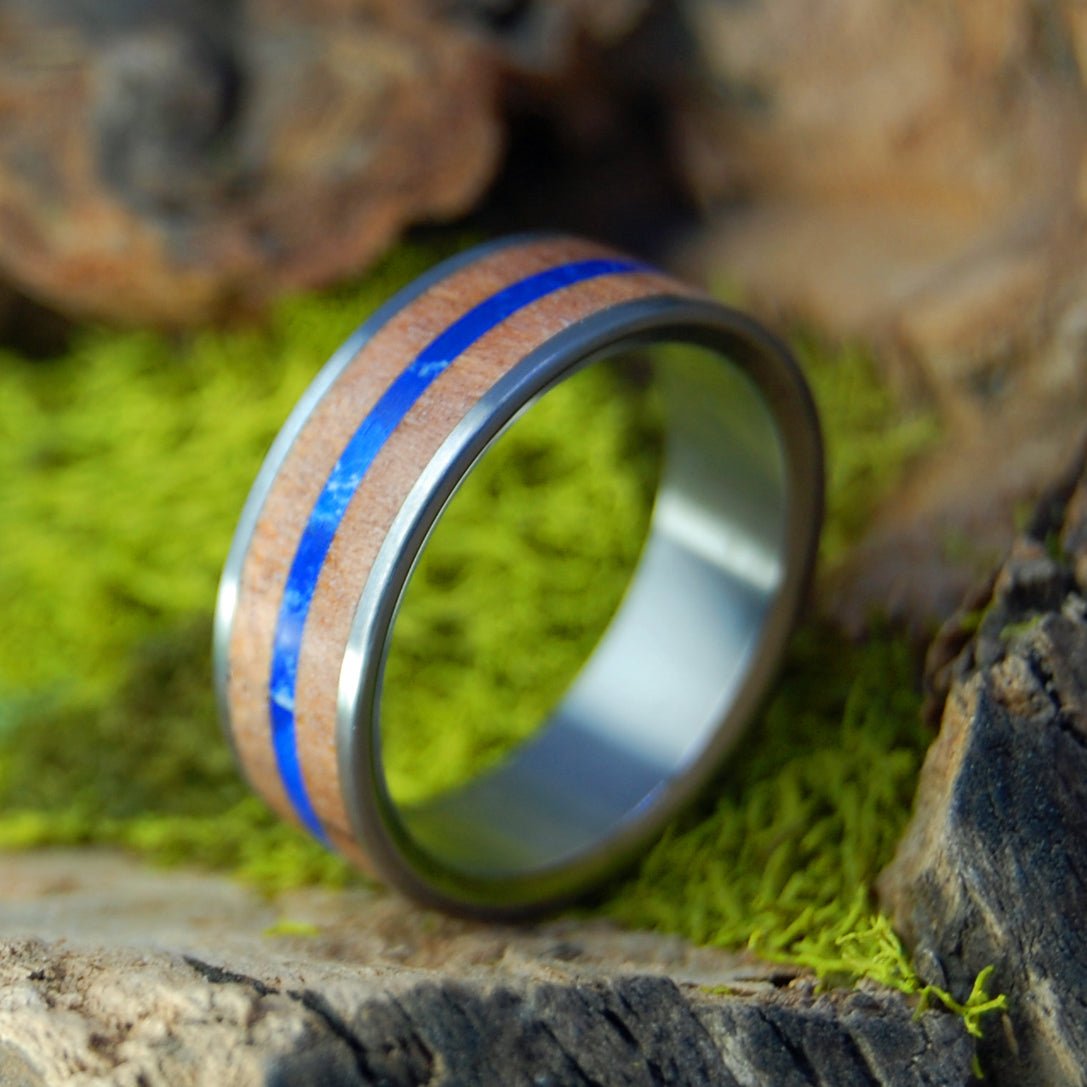 Cherry Wood Blues | Men's Cherry Wood, Sodalite Stone & Titanium Wedding Ring - Minter and Richter Designs