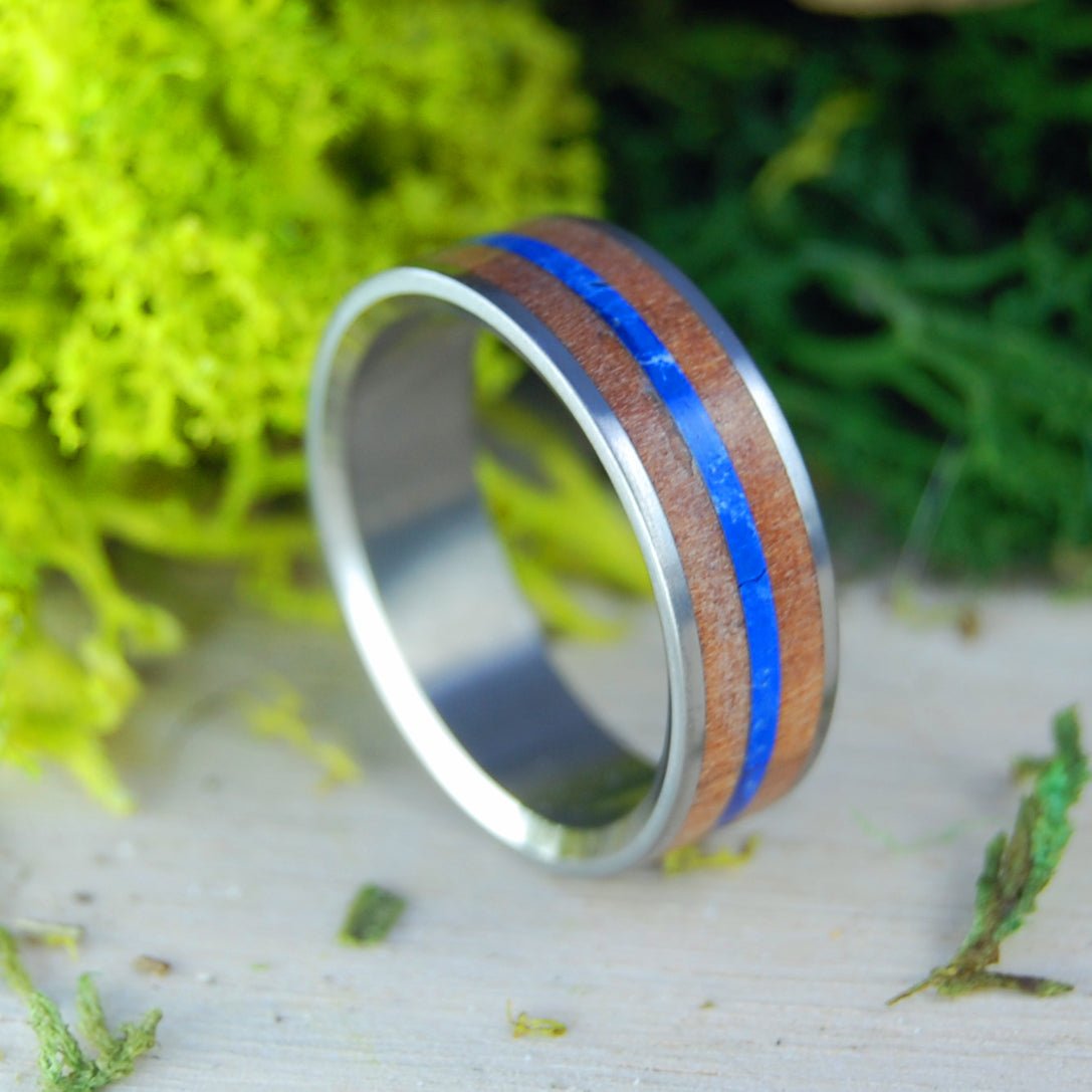 Cherry Wood Blues | Men's Cherry Wood, Sodalite Stone & Titanium Wedding Ring - Minter and Richter Designs