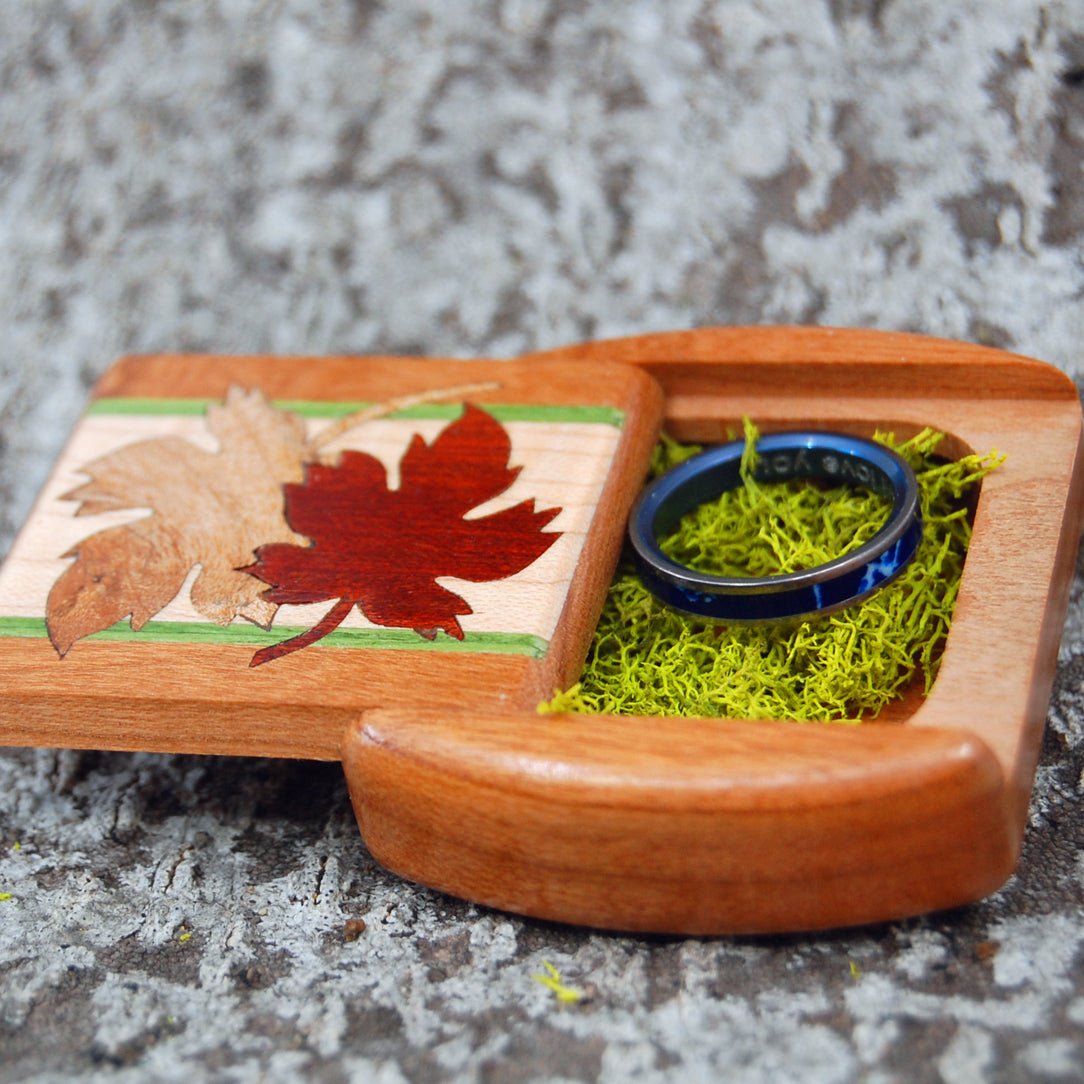 Cherry Wood Ring Box | Wedding Ring Box For 1 Or 2 Ring - Secret Box Style - Minter and Richter Designs