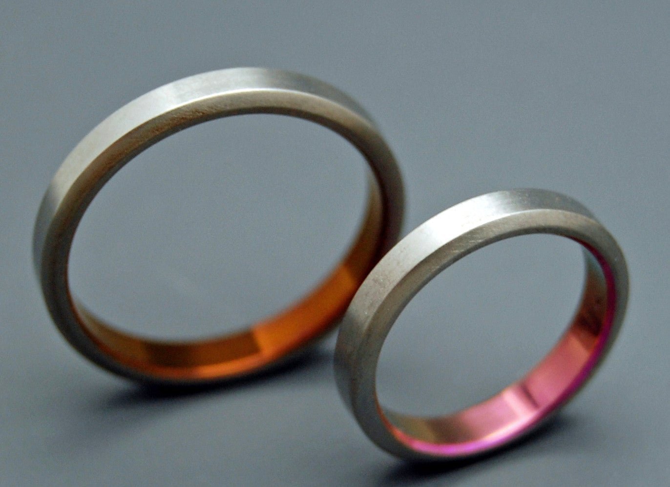 Cinnamon & Spice | Bronze & Pink Anodized Titanium Wedding Ring - His & Hers Wedding Band Set - Minter and Richter Designs