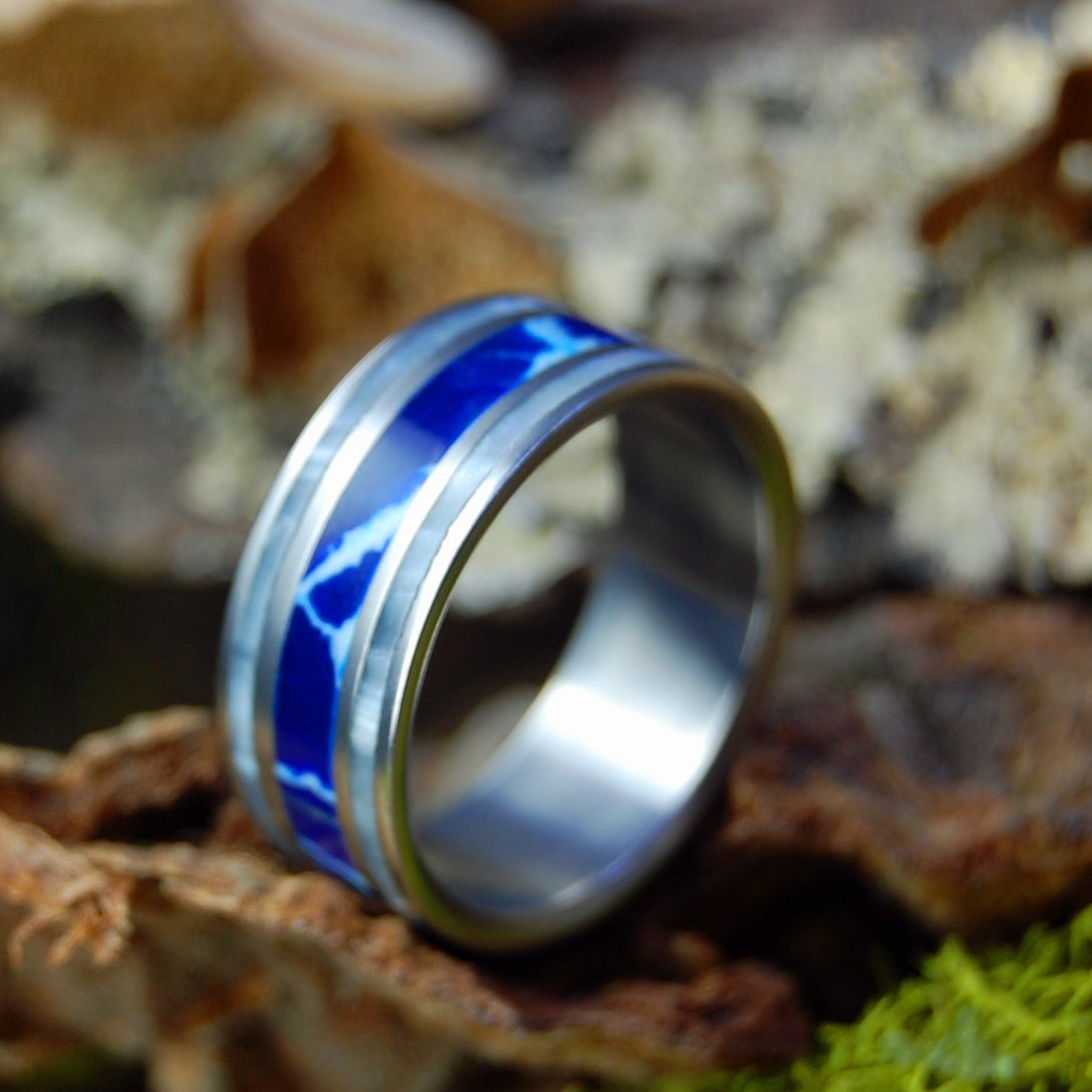 Cobalt Blue Ii | Men's Cobalt Stone, Gray Marbled Resin & Titanium Wedding Ring - Minter and Richter Designs