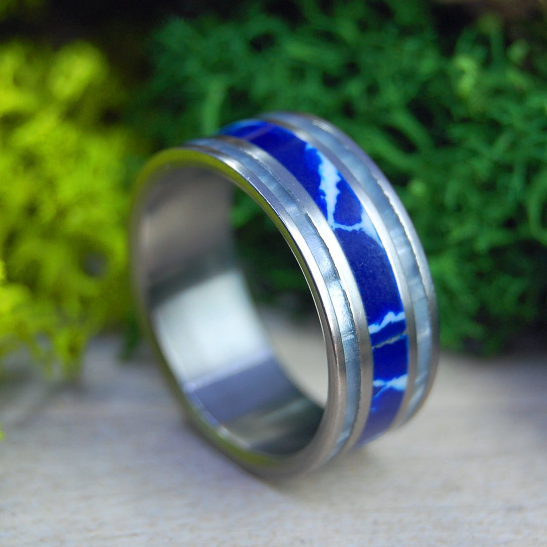 Cobalt Blue Ii | Men's Cobalt Stone, Gray Marbled Resin & Titanium Wedding Ring - Minter and Richter Designs